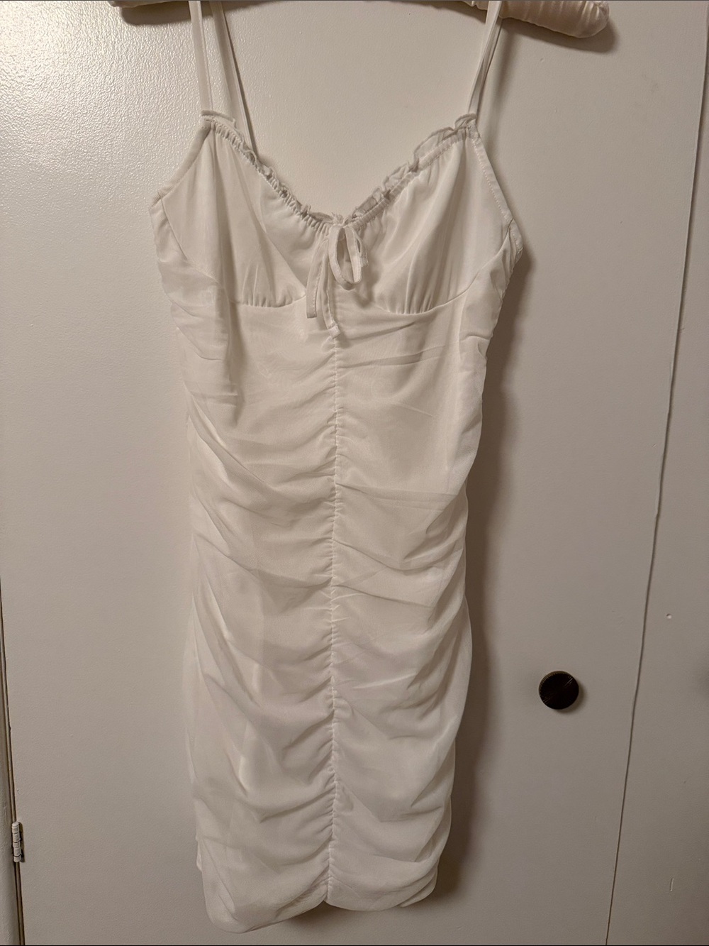 H&M White Ruched Slip Mini Dress